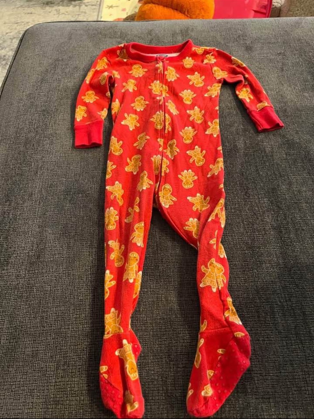 Toddler Red Gingerbread Print Footed One-Piece Pajamas